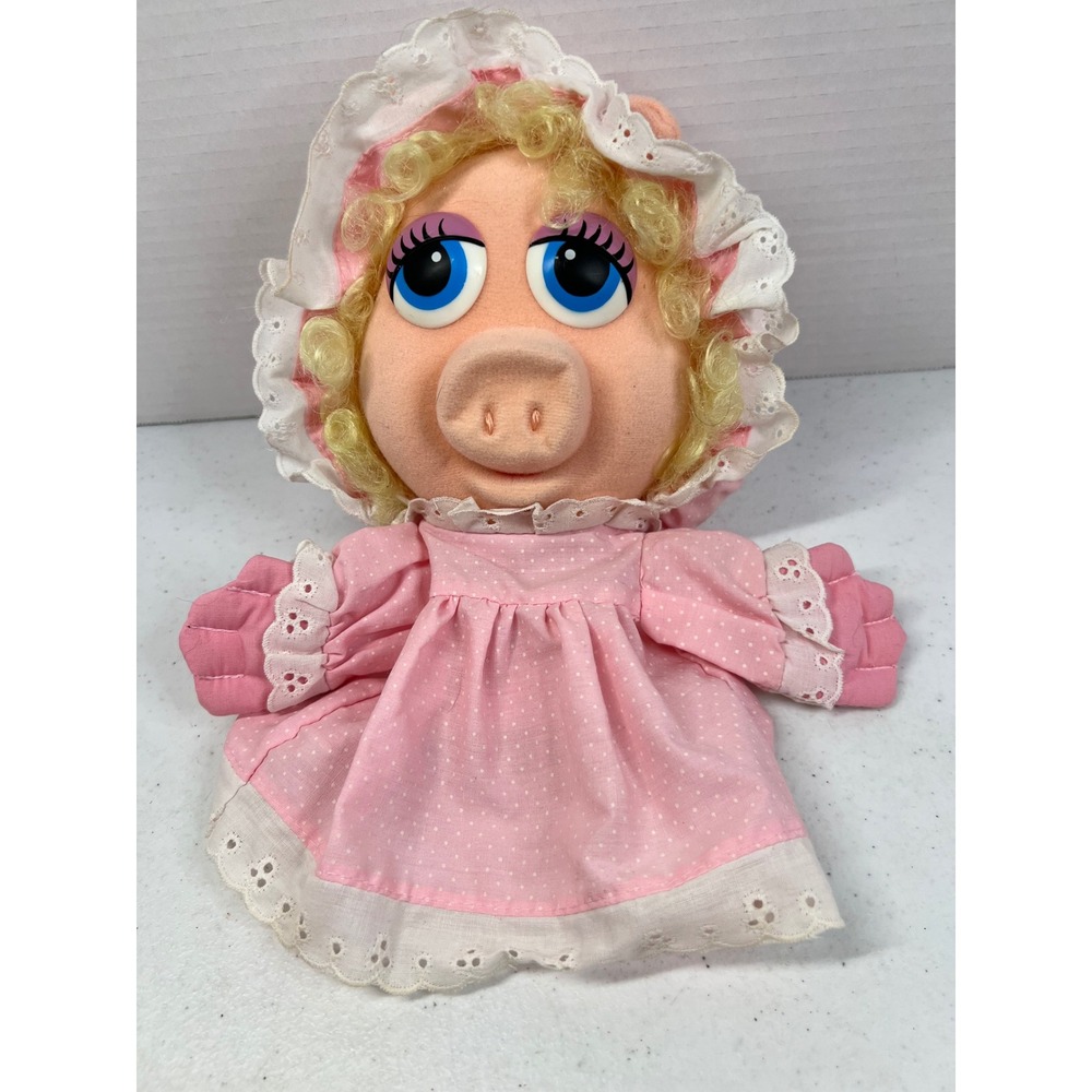 Vtg 1988 Dakin Muppet Babies Baby Miss Piggy Plush Hand Puppet Pink Dress 10"